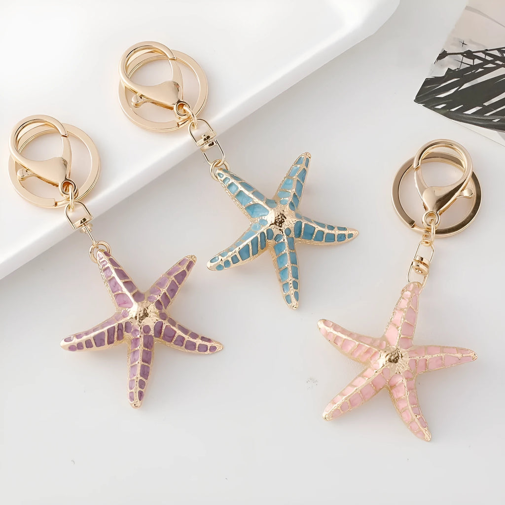 Ocean Series starfish keychain with electroplating finish in blue colour for luggage decoration