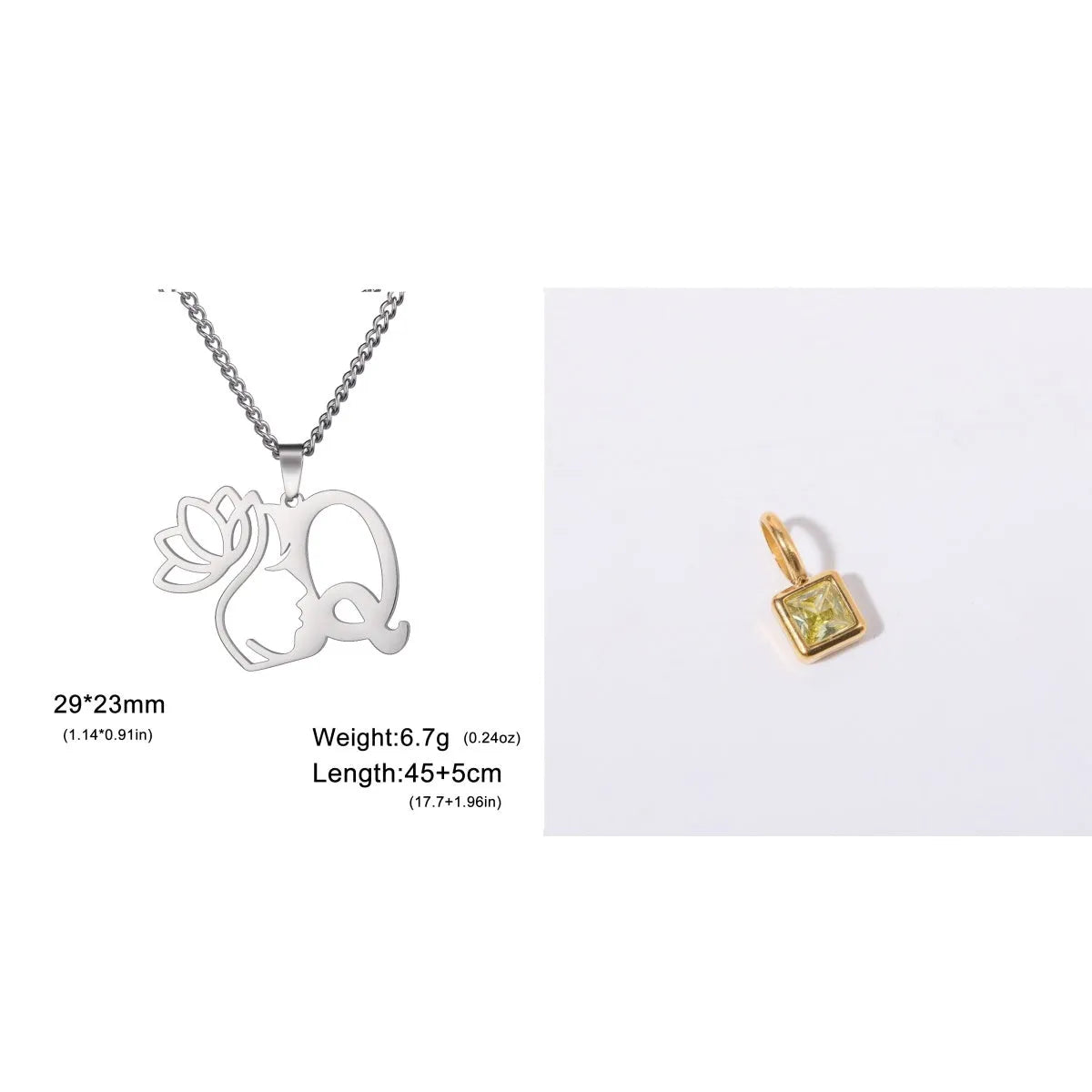 Stainless steel cross chain necklace with single pendant in gold or silver colour