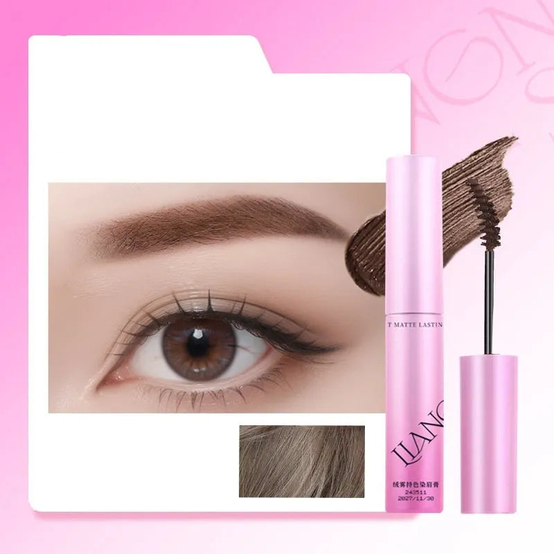 Velvet Fog eyebrow cream in packaging showing four colour options: coconut palm milk coffee, raw latte, coffee pink latte, and raw latte