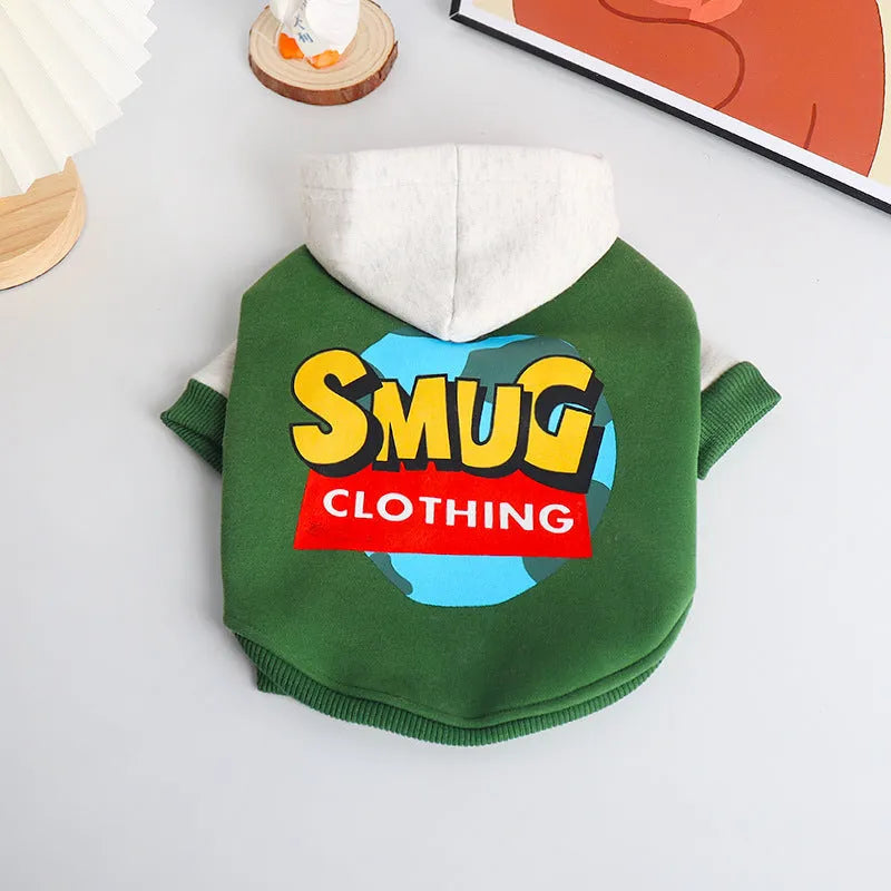 Green cotton pet clothing for dogs in autumn and winter seasons