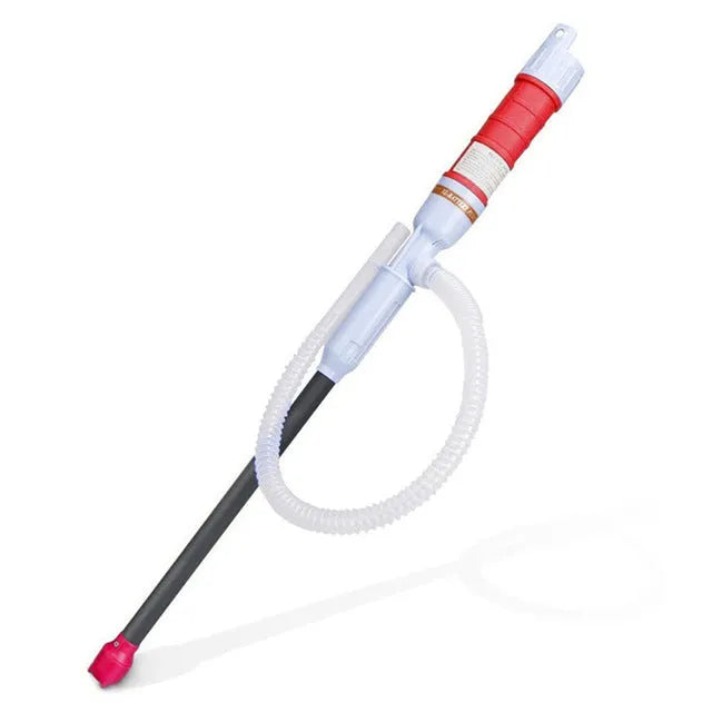 Blue manual hand siphon pump for transferring gasoline and oil, made from PP plastic.