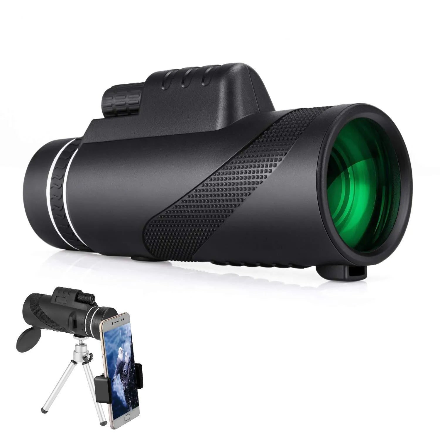 Black 40x60 smartphone monocular telescope with 60mm objective lens for outdoor viewing