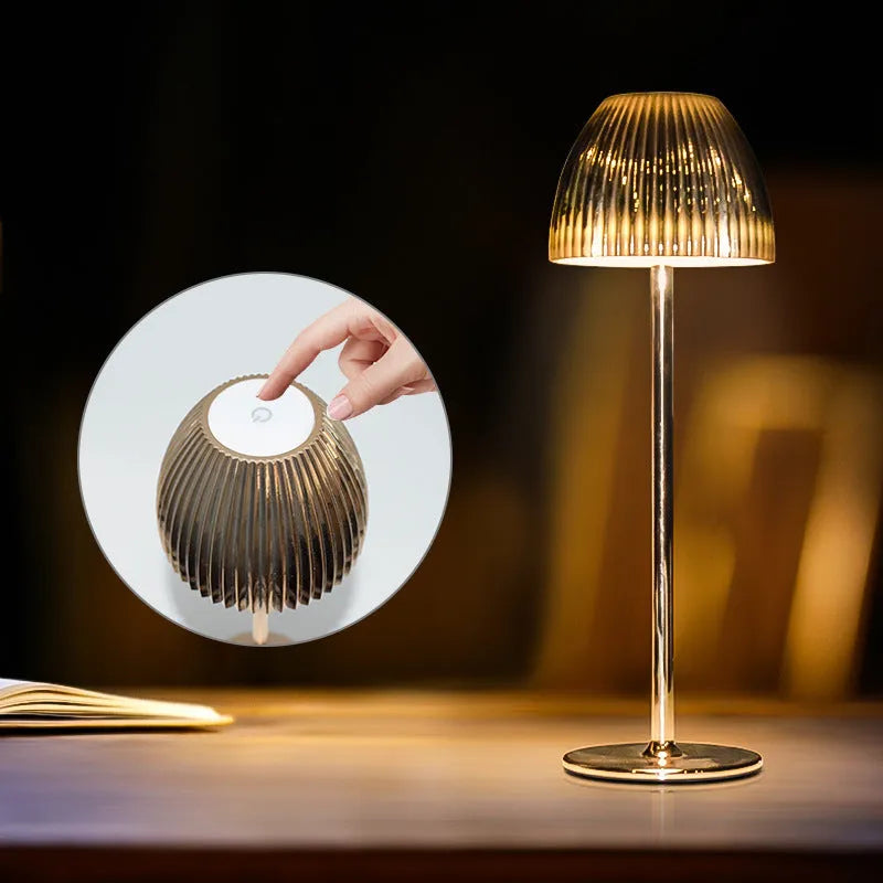 Modern minimalist LED table lamp with thin round base in black or white colour