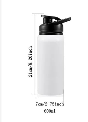 White aluminium sports water bottle for cycling and outdoor activities in 600ml and 750ml sizes