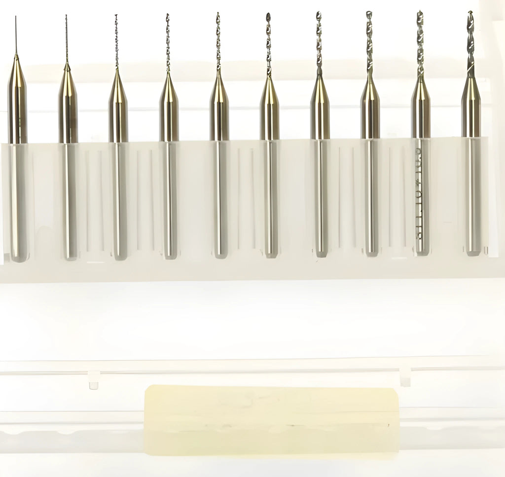 Imported tungsten carbide micro-engraving bit for circuit board and electronics manufacturing.