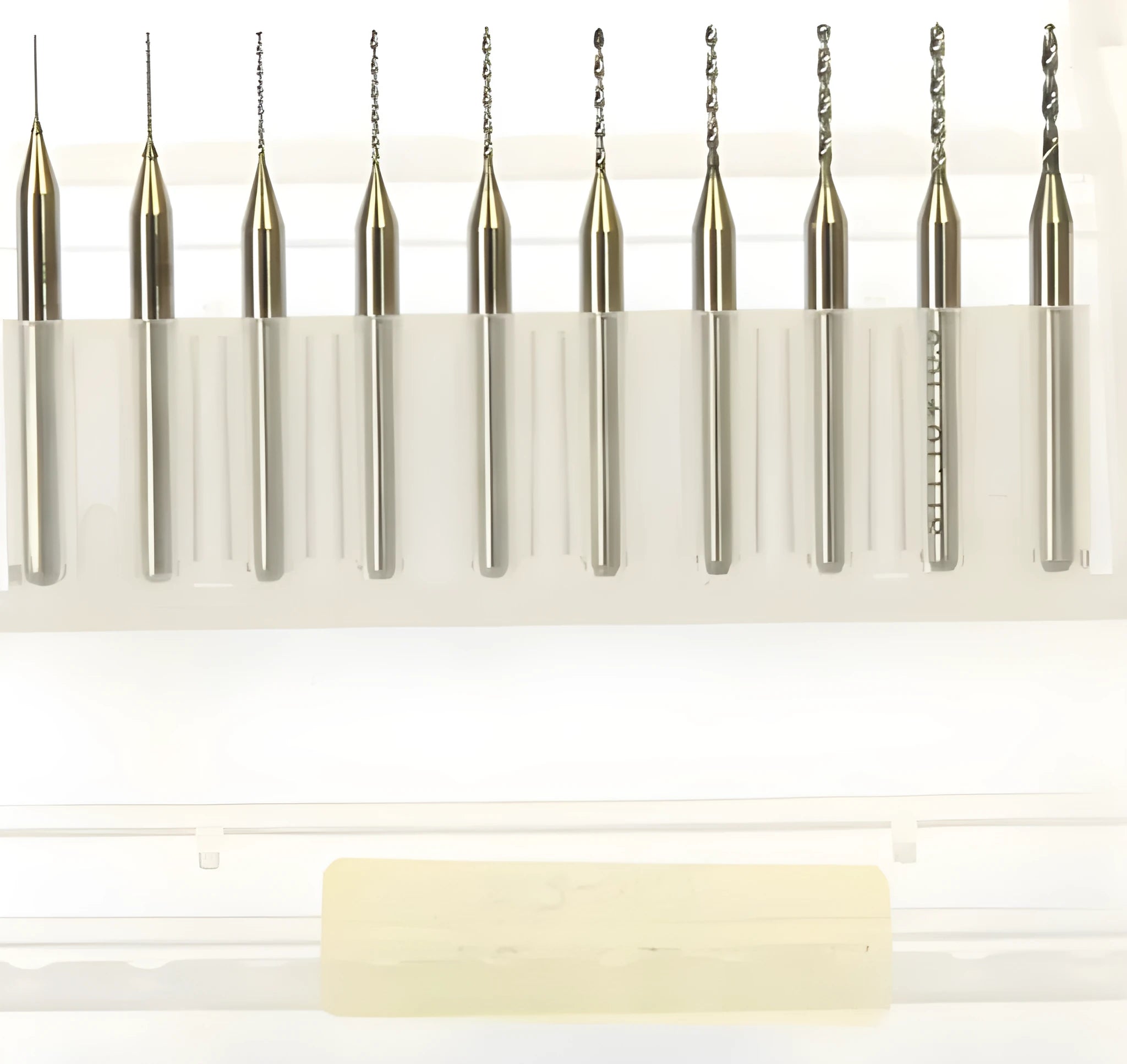 Imported tungsten carbide micro-engraving bit for circuit board and electronics manufacturing.