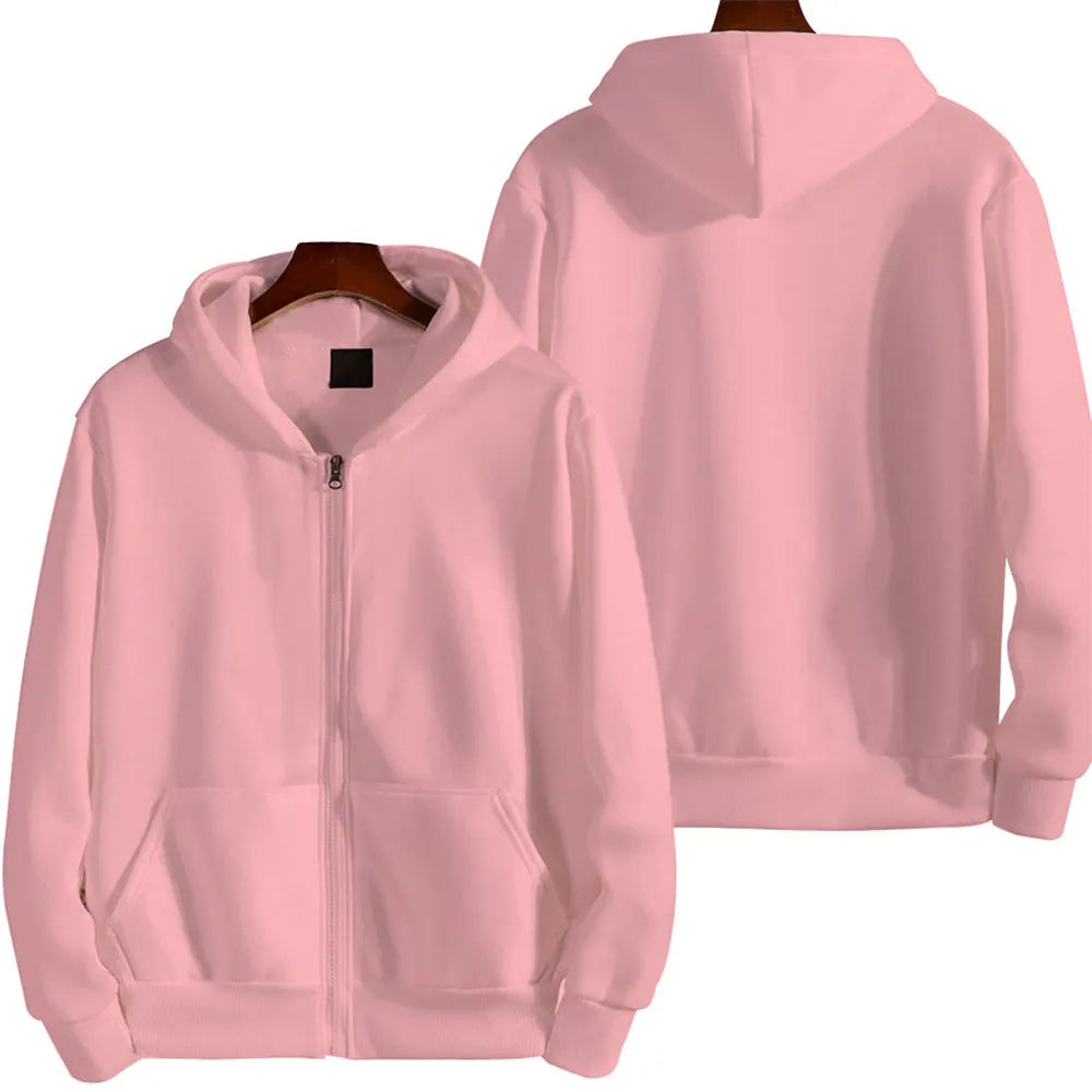 Men's loose fit solid colour zip-up sports jacket on a hanger, shown in a neutral colour.