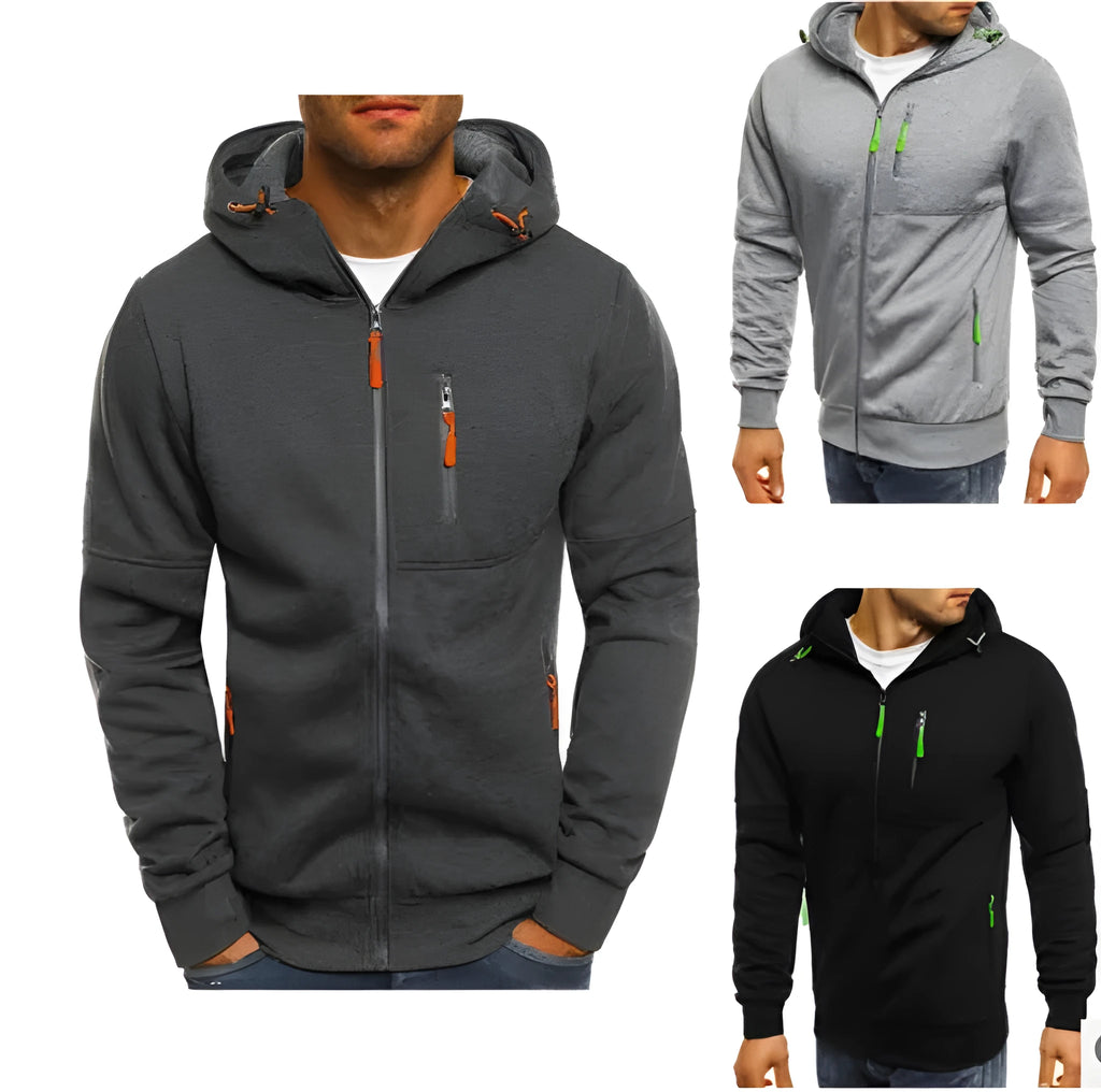 Men's hooded camouflage jacquard cotton blend jacket zip front long sleeve loose fit casual wear