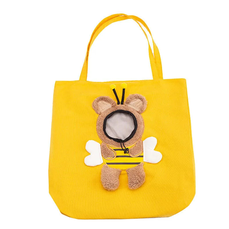 Canvas pet carrier bag with safety zippers and adjustable elastic side opening for dog or cat