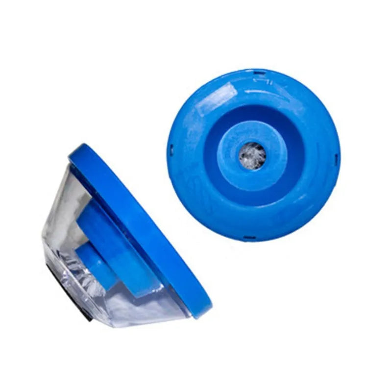 Blue bowl-shaped plastic dust cover attachment for an electric hammer drill tool.