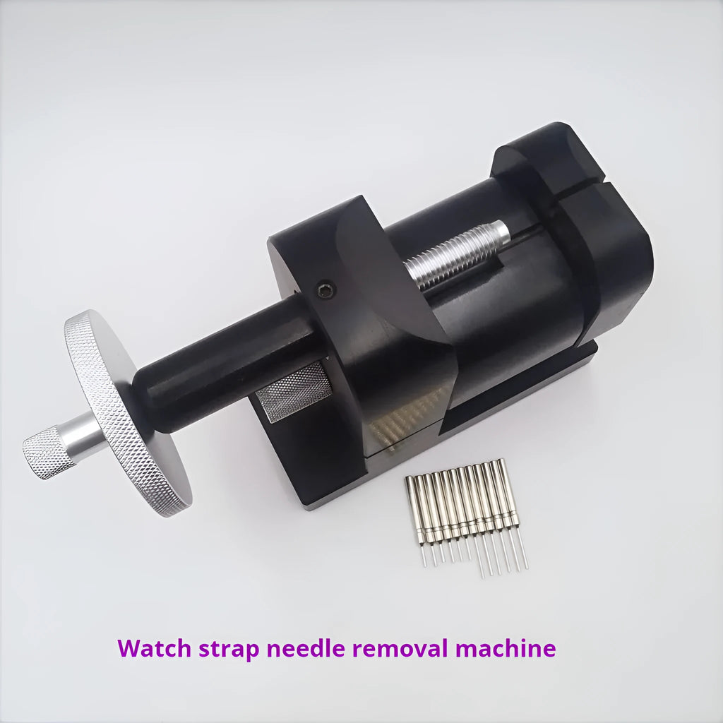 Alloy steel watch strap removal tool set with 12 components for professional watch repair.