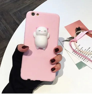 Silicone TPU iPhone case with 3D cartoon cat design in multiple colour options