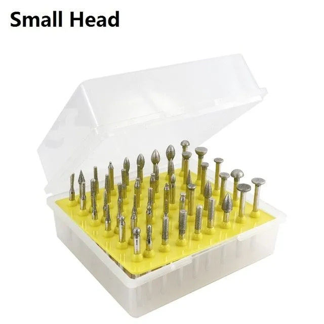 Elliptical cone emery grinding heads with diamond and golden diamond colours for glass, jade, and stone grinding