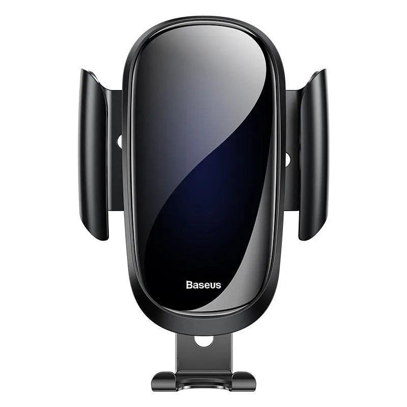 Smart car bracket mount holding a mobile phone, showing 360-degree rotation and adjustable clamp.