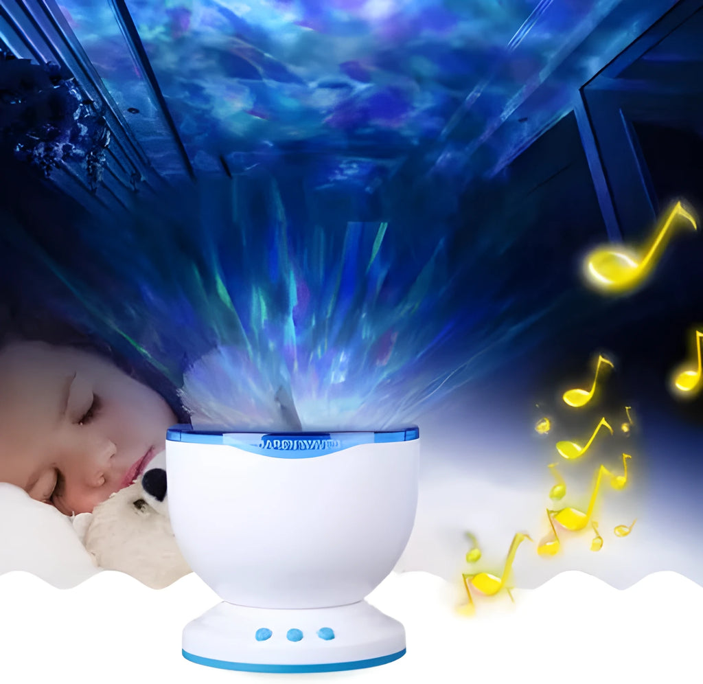 Blue DLP ocean projection lamp with trapezoidal correction for children's puzzle rooms