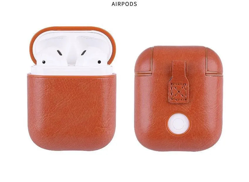 Genuine leather earphone case bag for Apple Airpods in black, brown, light brown, and red colours
