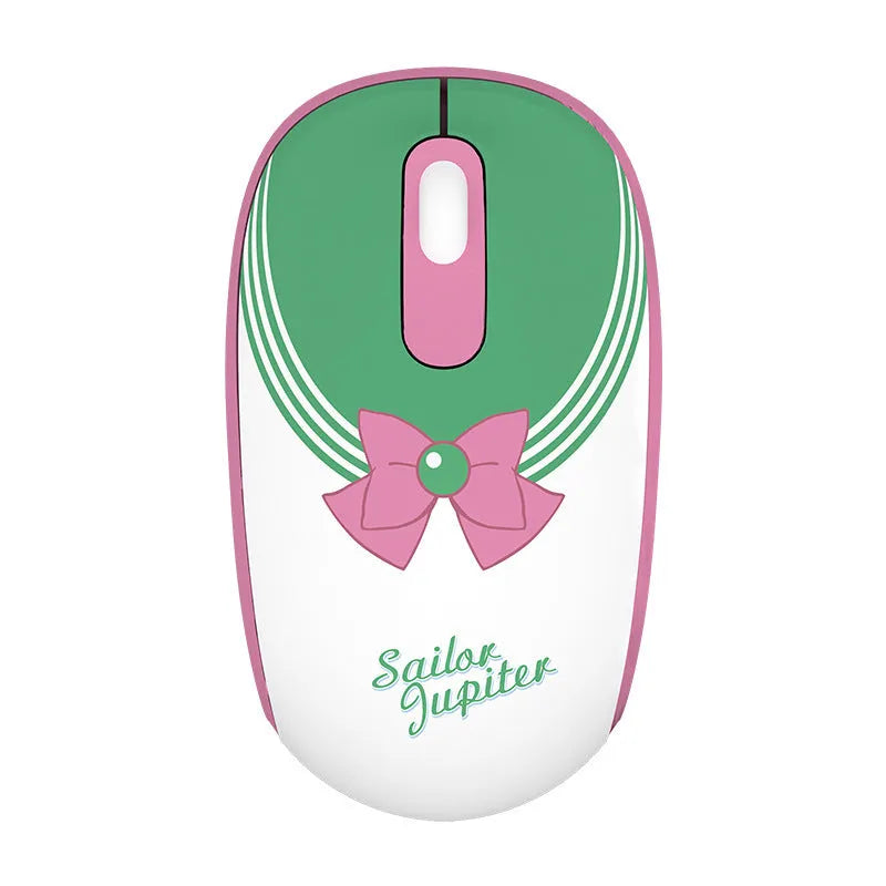 Sailor Moon wireless computer mouse with pink character design showing three buttons and USB receiver