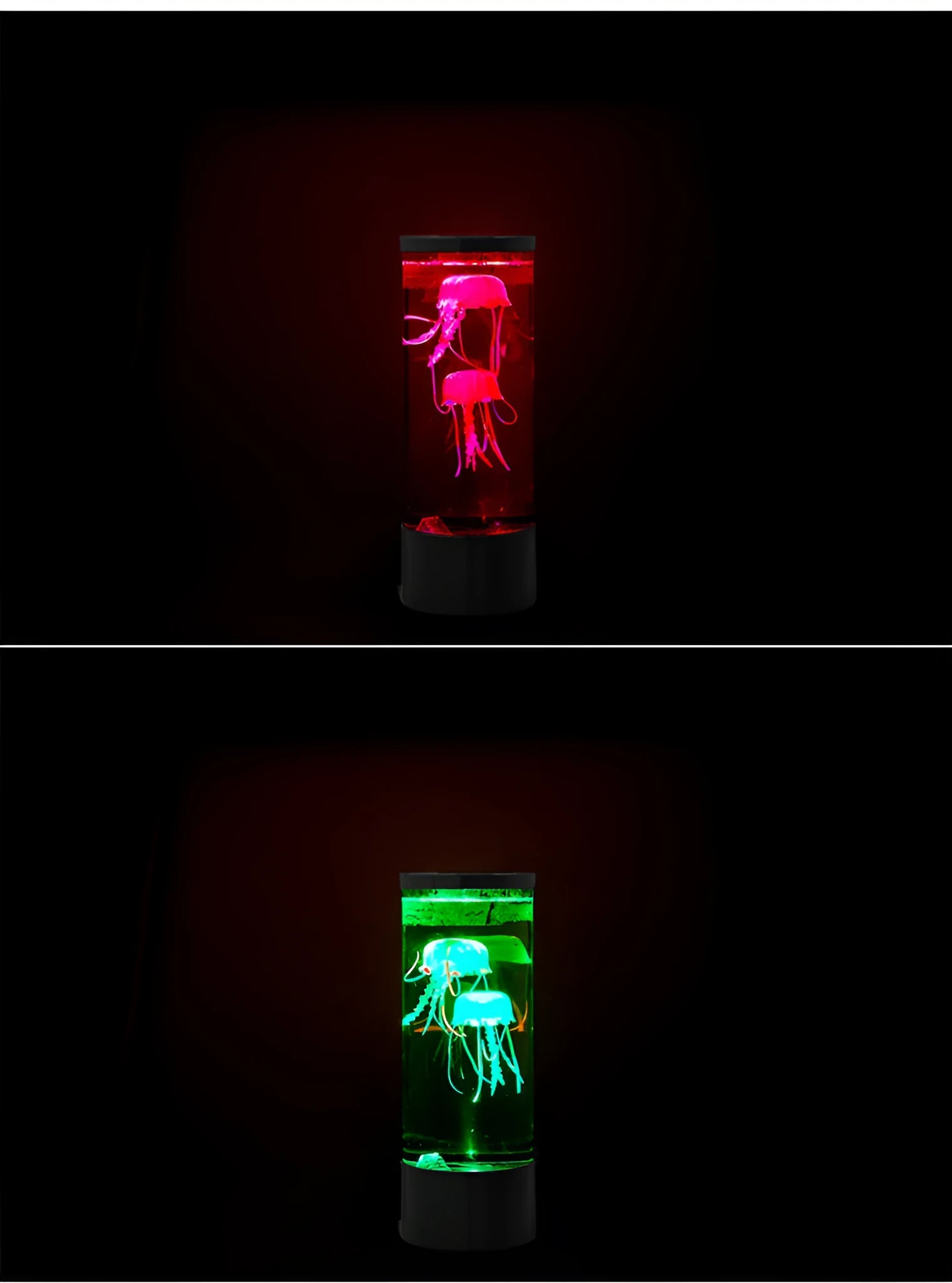 LED jellyfish night light with colour-changing animated display on a black plastic base, small size