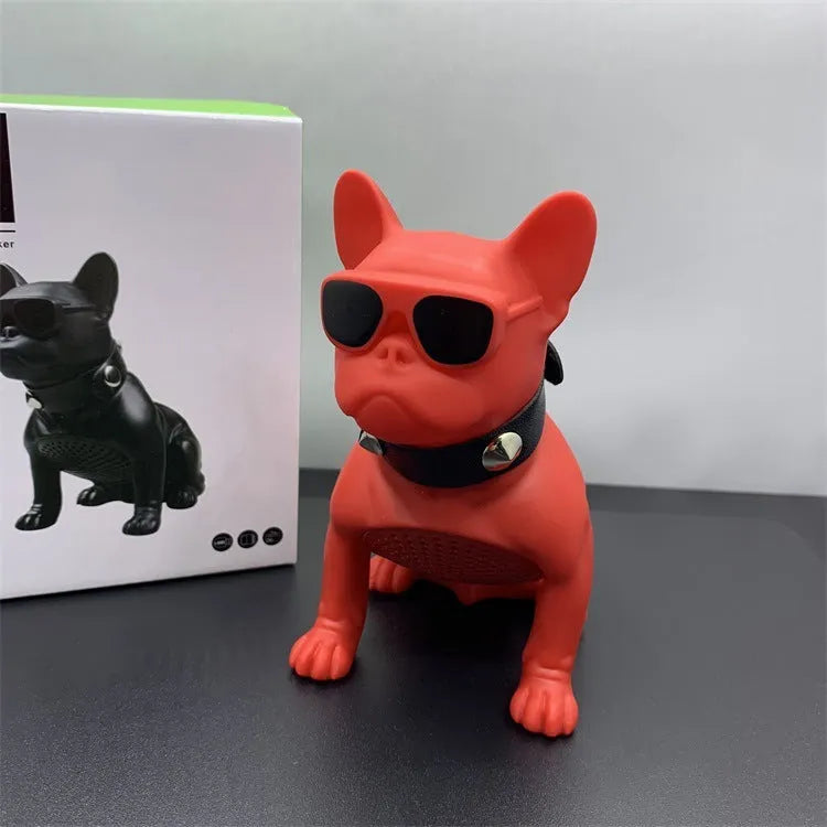Mini bulldog-shaped Bluetooth speaker in black colour showing front design detail