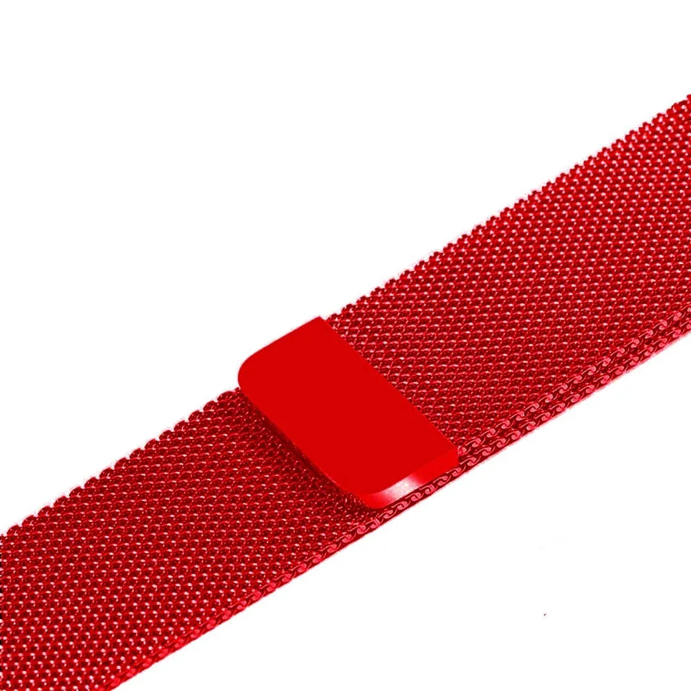Stainless steel watch replacement strap in silver, shown next to black, gold, and rose gold options.