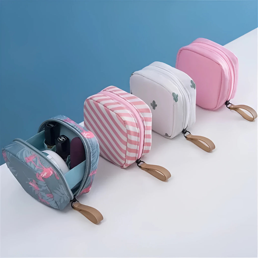 Cloth cube makeup storage bag in plain fabric available in blue, pink, white and white pink colours