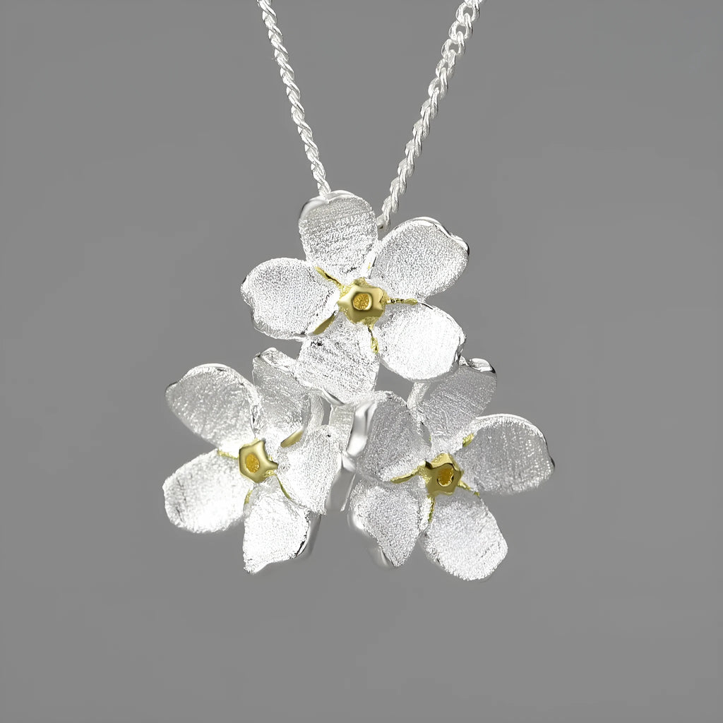 Myosotis Sylvatica sterling silver floral pendant with pastoral design in electroplated finish