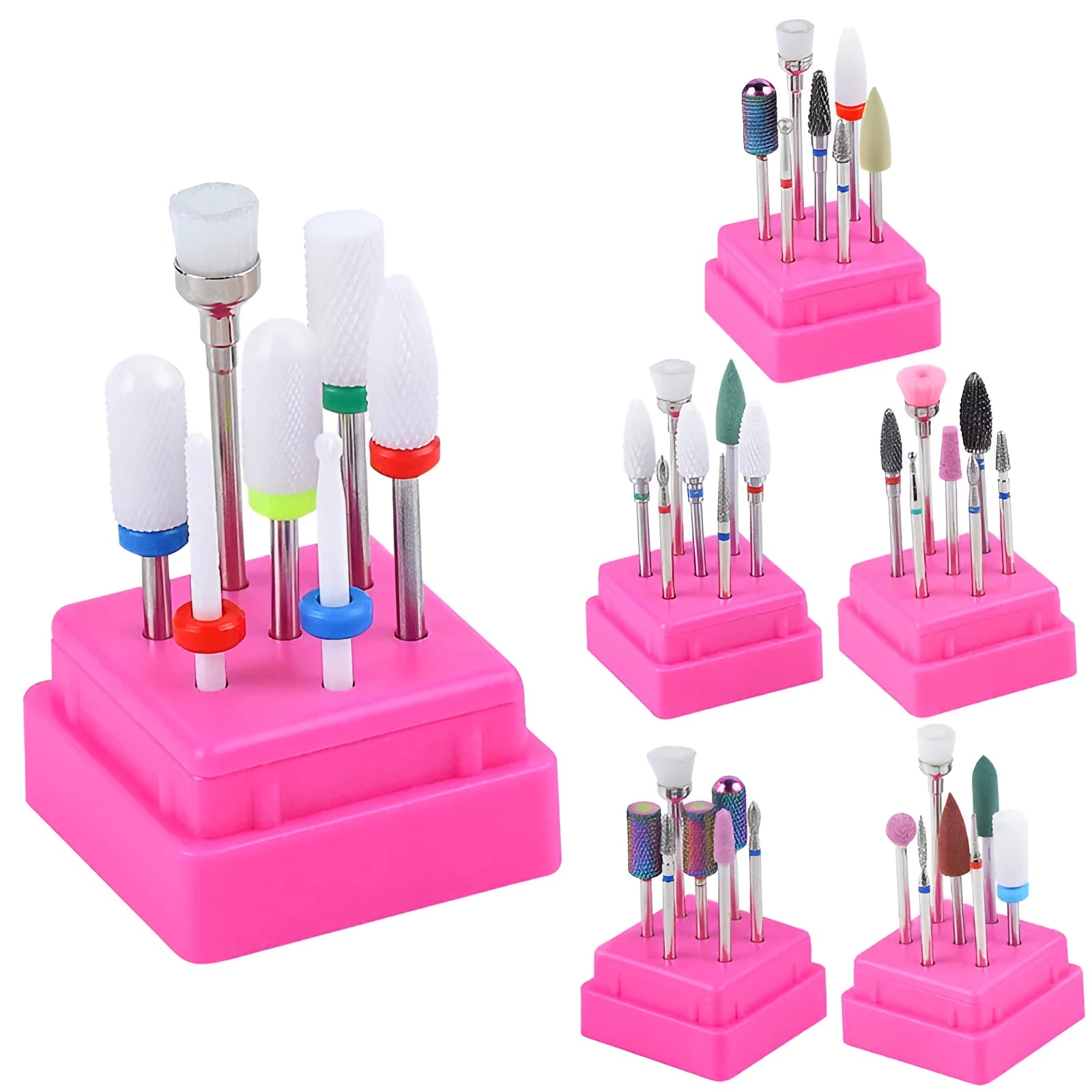 Tungsten steel nail drill bits and brush set in a clear case for manicure and pedicure.