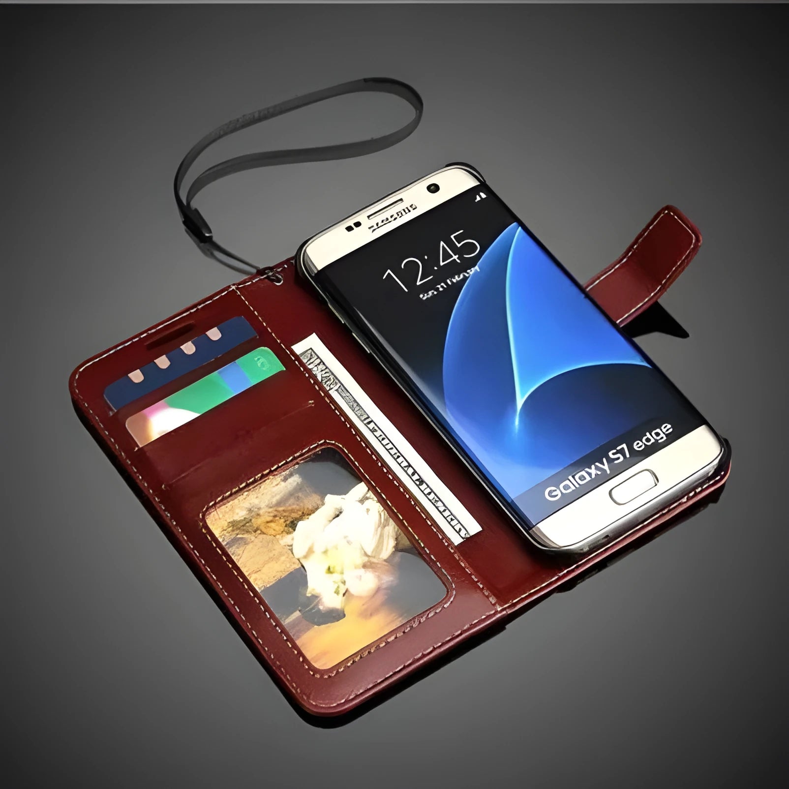 Genuine leather phone case for Samsung, protective shell, Black colour, no rope design