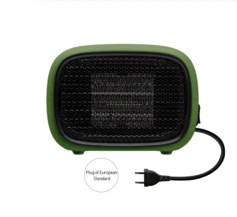 Compact green ceramic PTC heater with metal mesh front measuring 158mm long