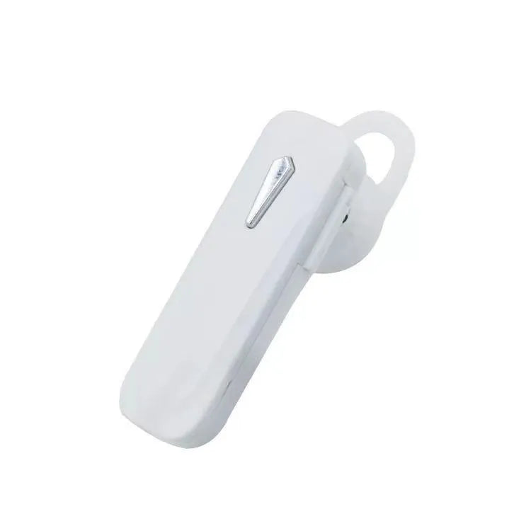 Black and white M163 Bluetooth car headset for hands-free calling and music control.