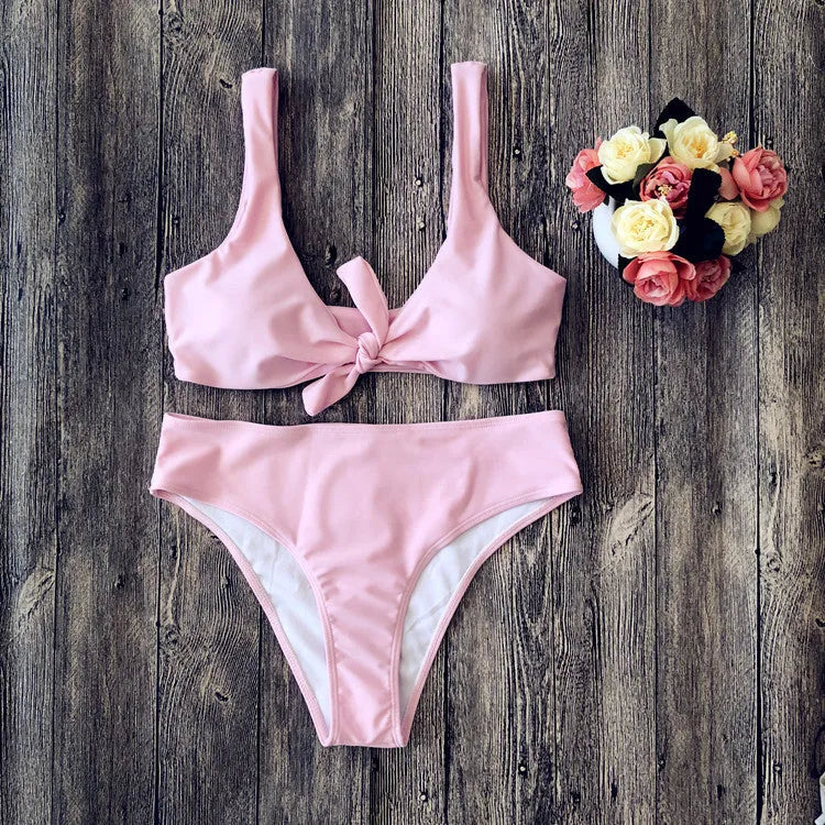 Women's polyester bikini set in white, pink, red, black or wine red colours