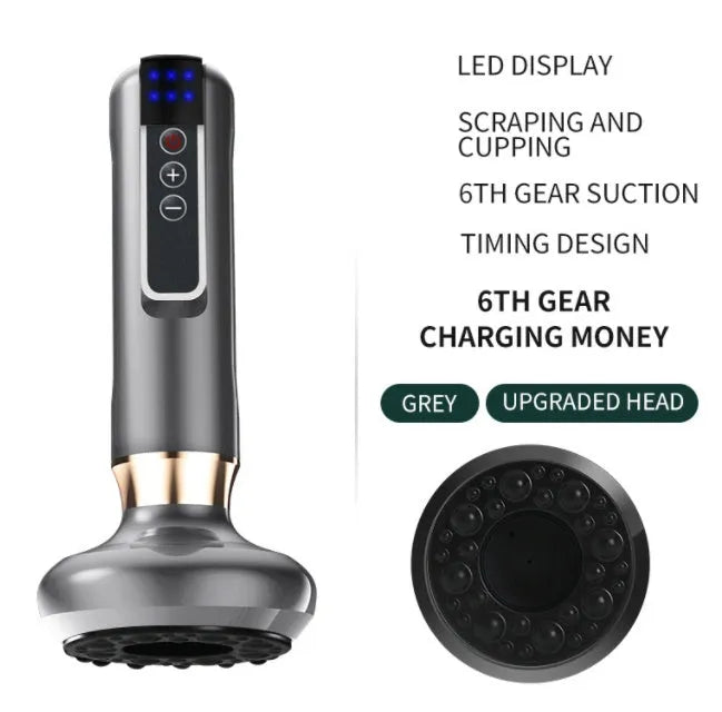 Green electric vacuum cupping massager device with suction cups and USB charger.