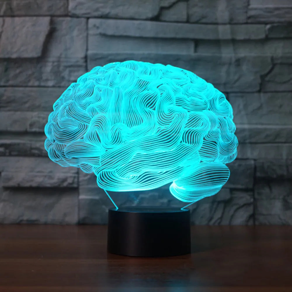 3D acrylic brain illusion LED desk lamp with remote control on a black ABS base