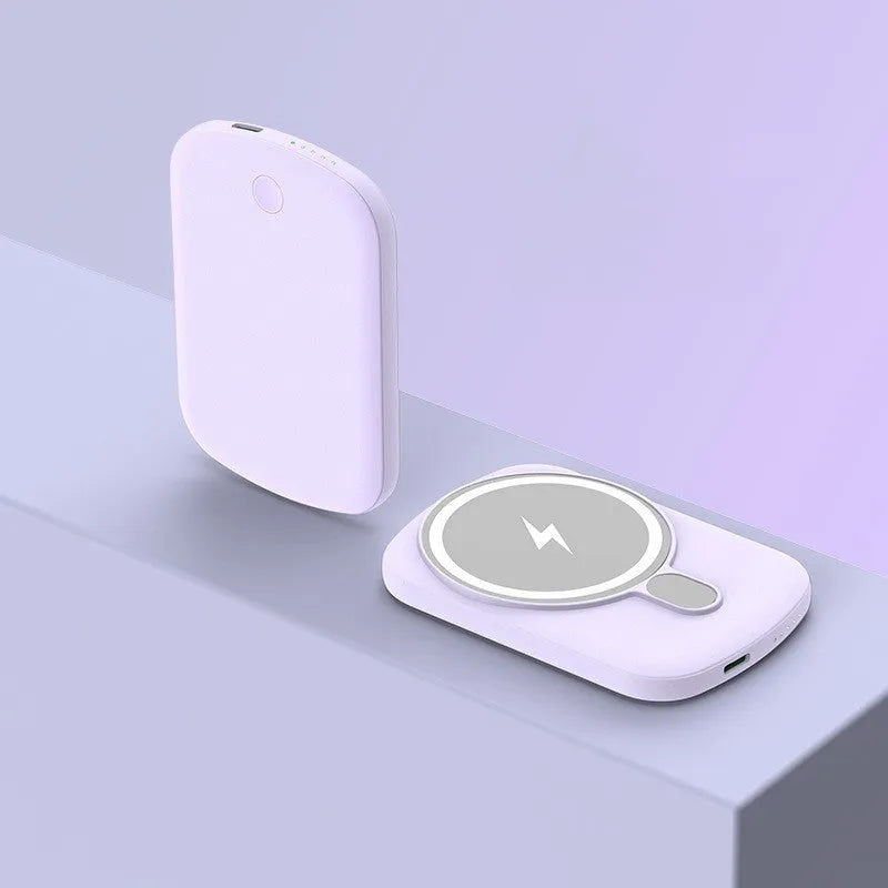 Magsafe magnetic wireless power bank for iPhone in pink, black, white, and purple colour options