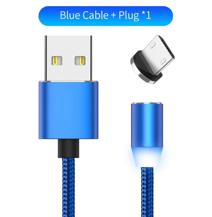 YBD magnetic LED charging cable with cotton braiding and aluminium connector for Apple iPhone