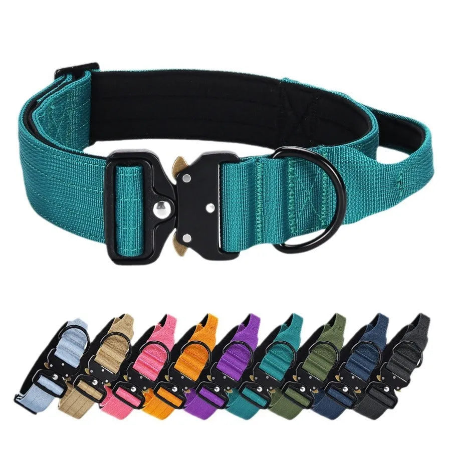 Nylon explosion-proof handle dog collar for medium and large dogs in black, 1.5-inch width, size shown L