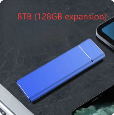 Sapphire blue metal external solid state hard disk with compact rectangular design