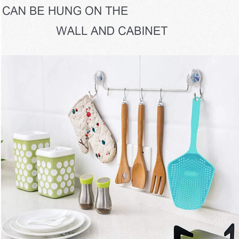 Large nylon strainer colander spoon with 1.90mm thickness in black colour for kitchen cooking and frying