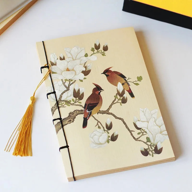 A5 antique wire-bound notebook with retro Chinese painting design on glossy embossed cover