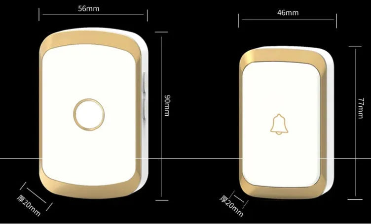 Wireless doorbell kit with plug-in receiver and battery transmitter showing colour options