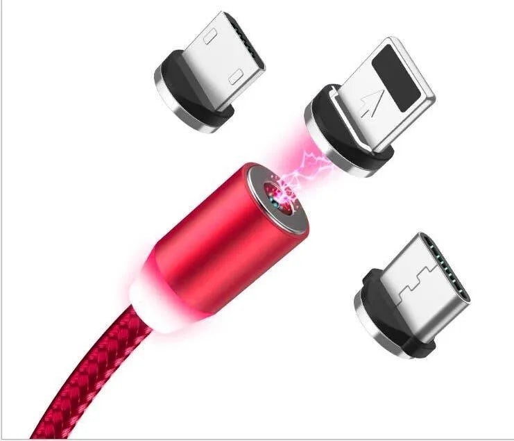 YBD magnetic LED charging cable with cotton braiding and aluminium connector for Apple iPhone