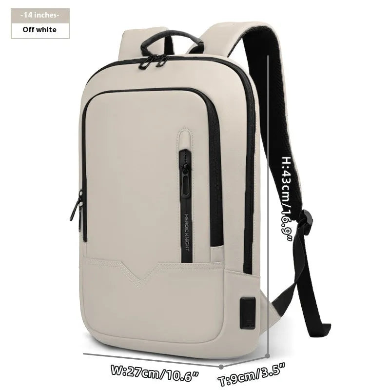Lightweight polyester commuter backpack with USB port in olive green colour