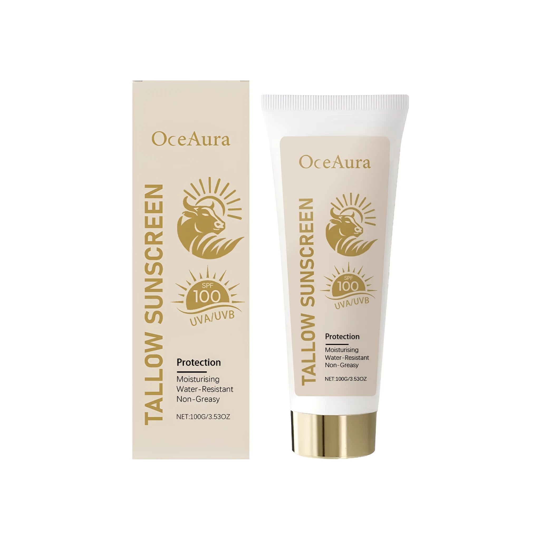 Cow Fat Moisturizing Sunscreen 100g tube with tallow and vitamin E for broad-spectrum protection