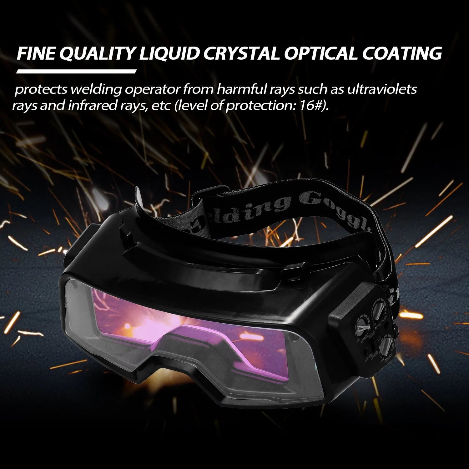 Black automatic darkening welding mask glasses with 122.5x35mm viewing area for arc welding protection