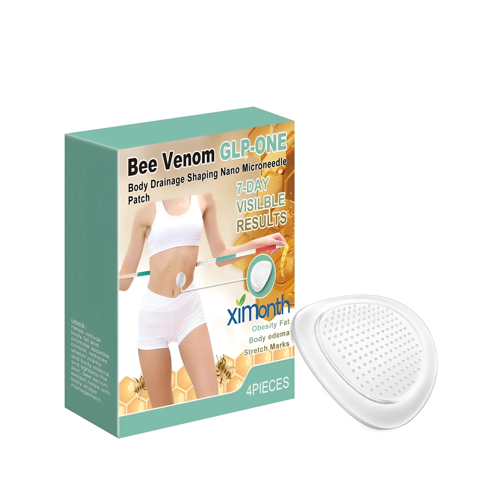 Four individually packaged body drainage shaping nano microneedle patches with bee venom and peptide ingredients