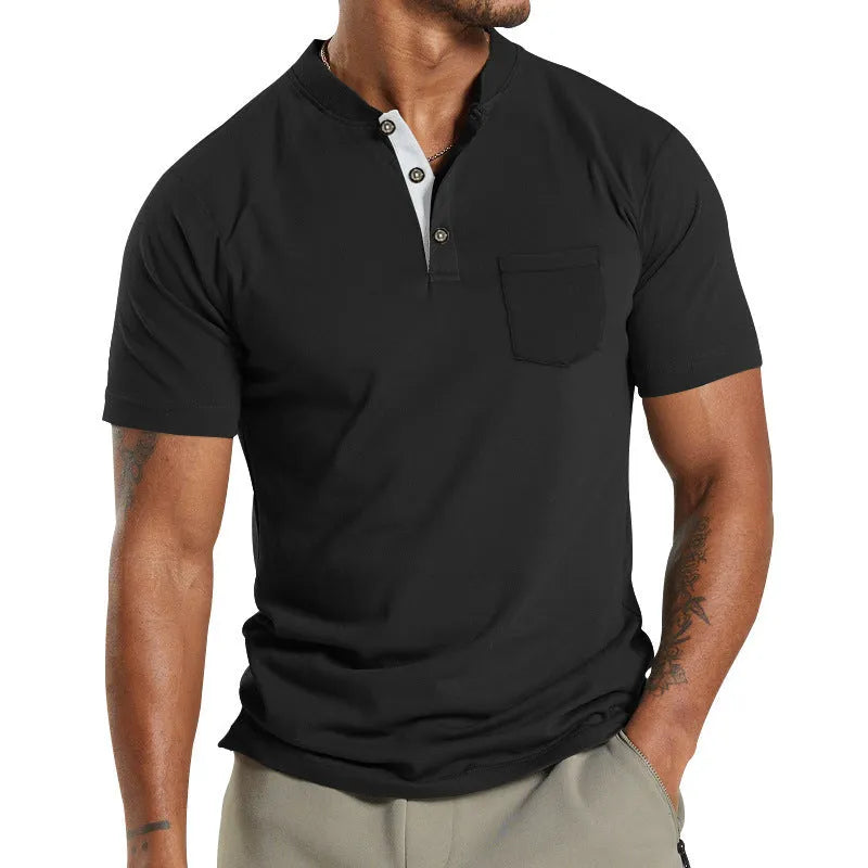 Men's plus size solid colour short sleeve shirt with a button chest pocket, shown in Army Green.