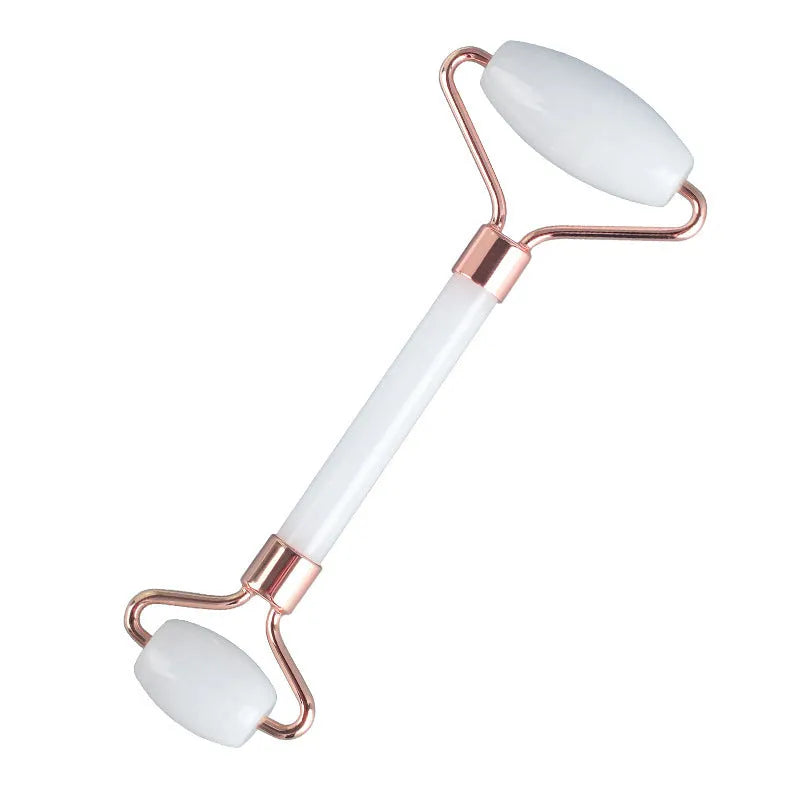 White jade double-headed roller and scraping board set for facial and body massage