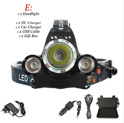 CREE XM-L T6 rechargeable aluminium headlamp with adjustable strap and Hawkeye lens