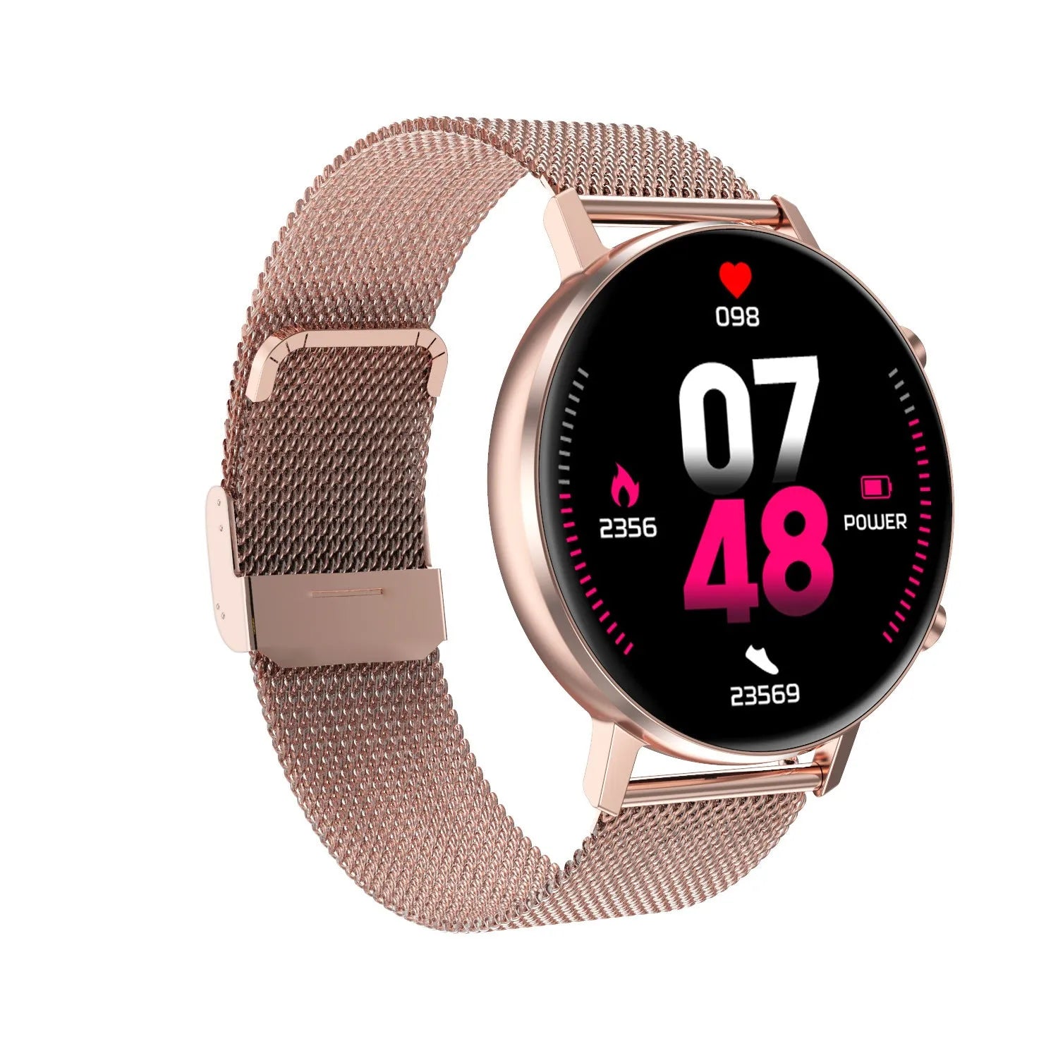 DT96 smart bracelet with steel strap showing 1.3 inch screen on wrist
