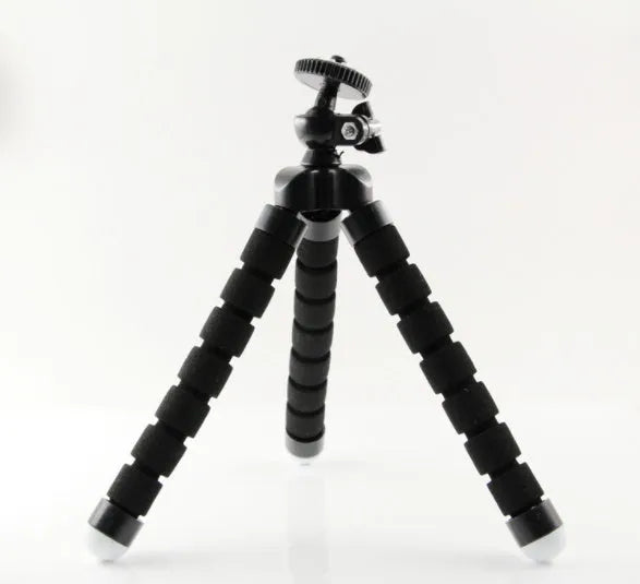 Black flexible mini octopus tripod with bendable legs and 1/4-20 camera mount screw